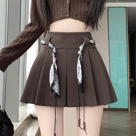 FA43732# 百褶裙短裙女毛呢冬季新款学院风a字半身裙防走光裙子 服裝批發女裝批發服飾貨源