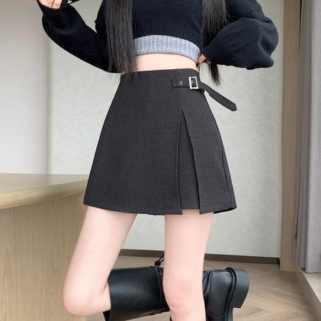 高腰开叉A版毛呢裙裤女冬季新款显瘦休闲百搭短裙气质半身裙 服裝批發女裝批發服飾貨源