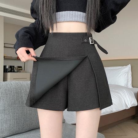 FA43733# 高腰开叉A版毛呢裙裤女冬季新款显瘦休闲百搭短裙气质半身裙 服裝批發女裝批發服飾貨源