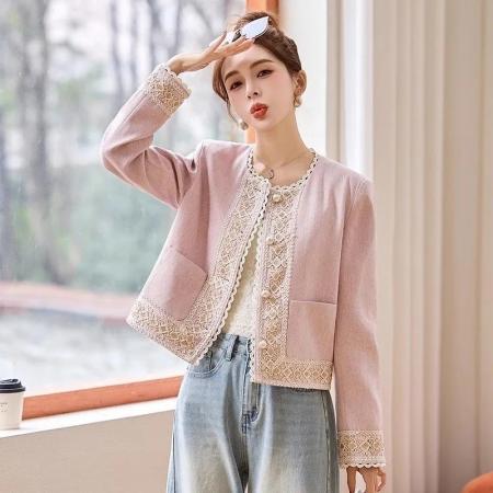 FA43740# 设计感小香风刺绣蕾丝花边外套女秋季新款时尚单排扣气质上衣 服裝批發女裝批發服飾貨源