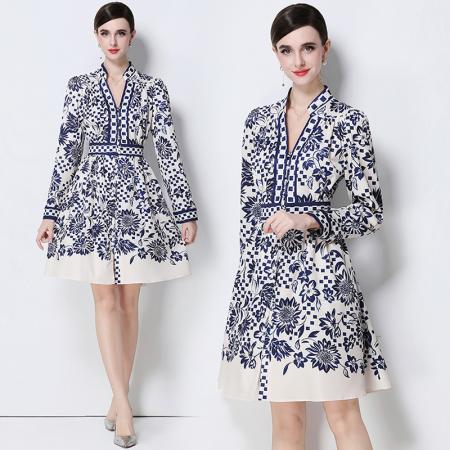FA43743# 新款-时尚百搭修身显瘦定位印花连衣裙 服裝批發女裝批發服飾貨源