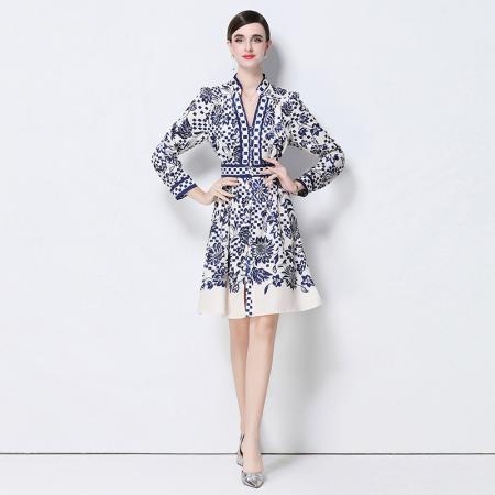 FA43743# 新款-时尚百搭修身显瘦定位印花连衣裙 服裝批發女裝批發服飾貨源
