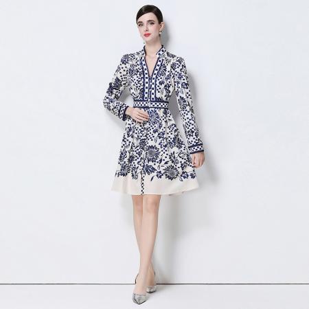 FA43743# 新款-时尚百搭修身显瘦定位印花连衣裙 服裝批發女裝批發服飾貨源