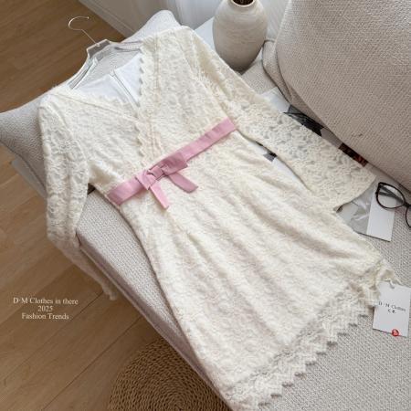 FA43758# 纷纷秋叙毛绒蕾丝修身裙 服裝批發女裝批發服飾貨源