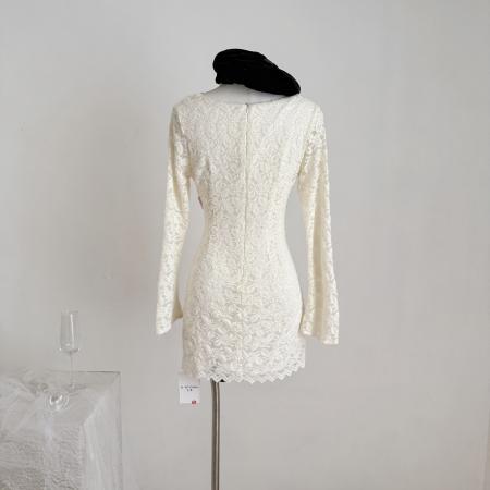 FA43758# 纷纷秋叙毛绒蕾丝修身裙 服裝批發女裝批發服飾貨源