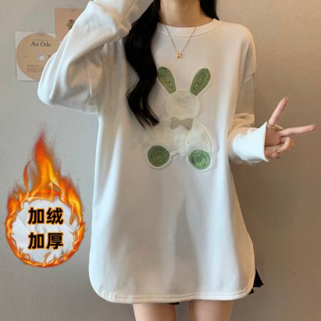 FA43765# 大码女装秋冬新款加绒加厚圆领宽松减龄卡通显瘦百搭休闲上衣 服裝批發女裝批發服飾貨源