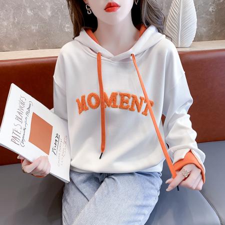 FA43778# 秋新款毛巾绣卫衣女时尚韩版连帽字母宽松休闲上衣 服裝批發女裝批發服飾貨源