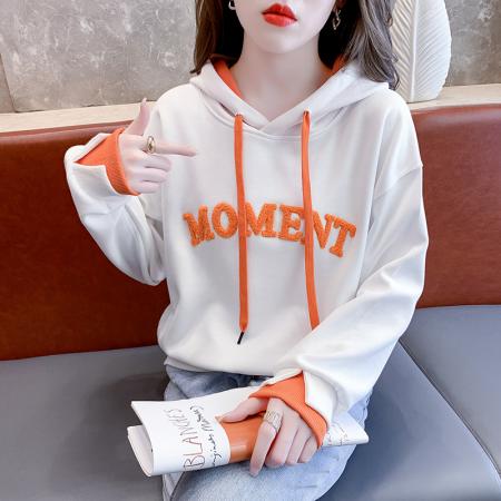 FA43778# 秋新款毛巾绣卫衣女时尚韩版连帽字母宽松休闲上衣 服裝批發女裝批發服飾貨源