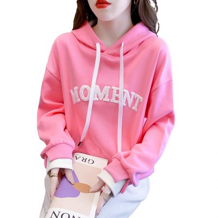 FA43778# 秋新款毛巾绣卫衣女时尚韩版连帽字母宽松休闲上衣 服裝批發女裝批發服飾貨源