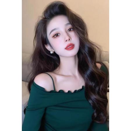 FA43794# 纯欲辣妹一字肩吊带长袖打底衫女设计感修身绝美锁骨上衣 服裝批發女裝批發服飾貨源