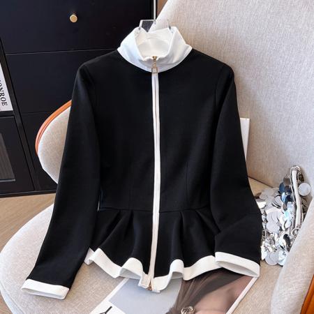 FA43795# 拼色收腰高领卫衣外套女设计感小众修身长袖上衣 服裝批發女裝批發服飾貨源