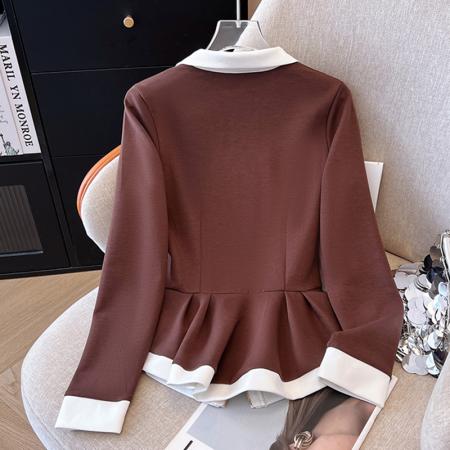FA43795# 拼色收腰高领卫衣外套女设计感小众修身长袖上衣 服裝批發女裝批發服飾貨源
