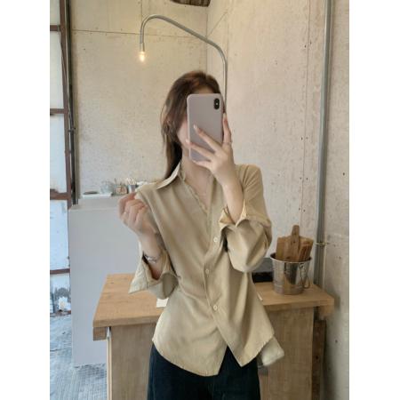 FA43797# 秋季法式设计感翻领衬衫女斜扣收腰显瘦拼接蕾丝长袖上衣 服裝批發女裝批發服飾貨源