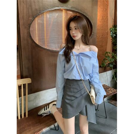 FA43803# 小心机露肩显瘦衬衫上衣女小个子设计感半身短裙两件套 服裝批發女裝批發服飾貨源