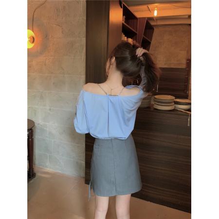 FA43803# 小心机露肩显瘦衬衫上衣女小个子设计感半身短裙两件套 服裝批發女裝批發服飾貨源
