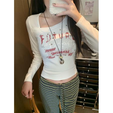 FA43808# 钉珠长袖T恤女秋热辣jazz爵士舞纯欲打底衫内搭上衣 服裝批發女裝批發服飾貨源