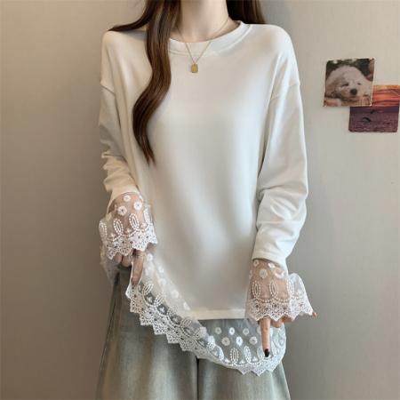 FA43812# 大码胖MM设计感小众蕾丝拼接T恤洋气百搭上衣 服裝批發女裝批發服飾貨源