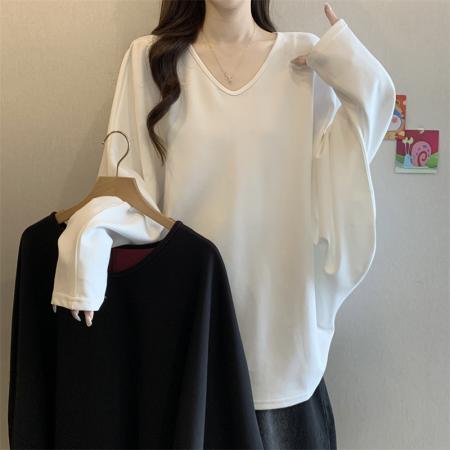 FA43813# 大码胖MM设计感慵懒风蝙蝠袖卫衣宽松百搭遮肉上衣 服裝批發女裝批發服飾貨源