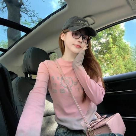 FA43825# 后包领个性扎染设计感长袖T恤女上衣外穿 服裝批發女裝批發服飾貨源