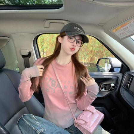 FA43825# 后包领个性扎染设计感长袖T恤女上衣外穿 服裝批發女裝批發服飾貨源