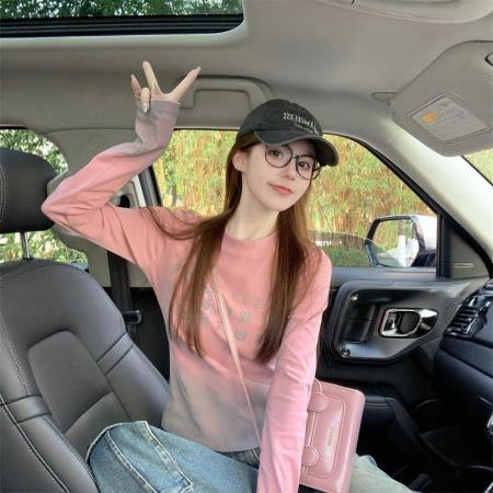 FA43825# 后包领个性扎染设计感长袖T恤女上衣外穿 服裝批發女裝批發服飾貨源