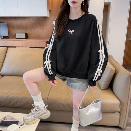 FA43829# 仿棉曼巴棉新款韩版宽松薄款圆领卫衣女刺绣 服裝批發女裝批發服飾貨源