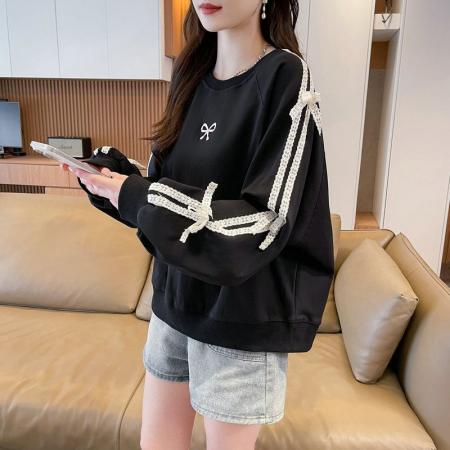 FA43829# 仿棉曼巴棉新款韩版宽松薄款圆领卫衣女刺绣 服裝批發女裝批發服飾貨源
