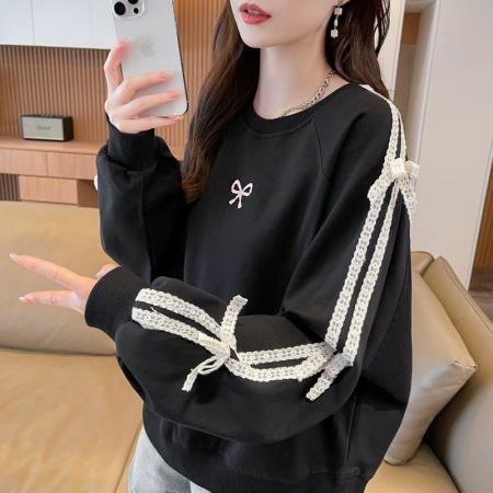 FA43829# 仿棉曼巴棉新款韩版宽松薄款圆领卫衣女刺绣 服裝批發女裝批發服飾貨源