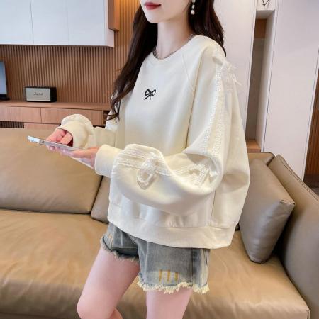 FA43829# 仿棉曼巴棉新款韩版宽松薄款圆领卫衣女刺绣 服裝批發女裝批發服飾貨源