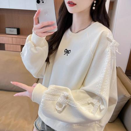 FA43829# 仿棉曼巴棉新款韩版宽松薄款圆领卫衣女刺绣 服裝批發女裝批發服飾貨源