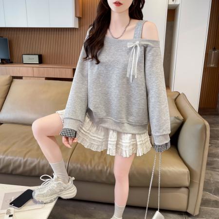 FA43830# 秋季新款韩版曼巴棉百搭露肩长袖卫衣女潮 服裝批發女裝批發服飾貨源