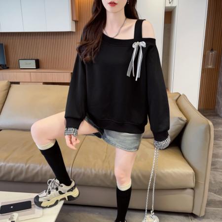 FA43830# 秋季新款韩版曼巴棉百搭露肩长袖卫衣女潮 服裝批發女裝批發服飾貨源