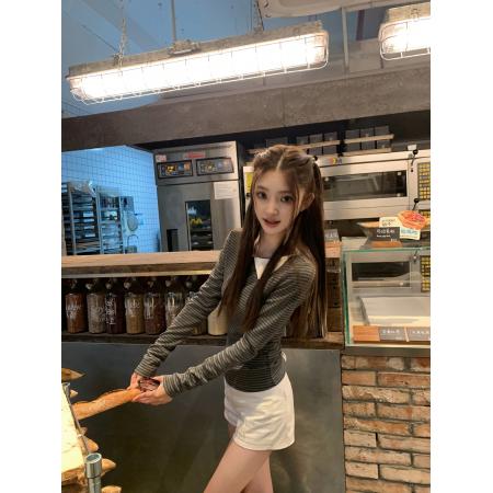 FA43833# 灰色条纹内搭打底针织衫女秋冬修身长袖上衣 服裝批發女裝批發服飾貨源