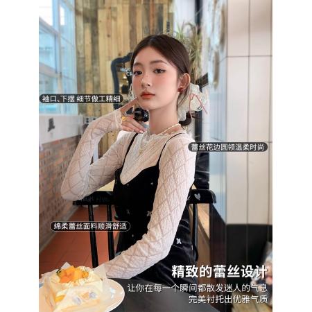 FA43835# 蕾丝边打底衫女内搭高级早秋长袖小香 服裝批發女裝批發服飾貨源