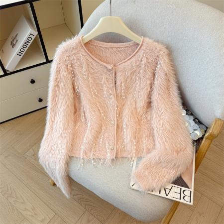 FA43840# 名媛风气质高级感流苏毛毛针织衫女秋小众设计宽松长袖单排扣 服裝批發女裝批發服飾貨源