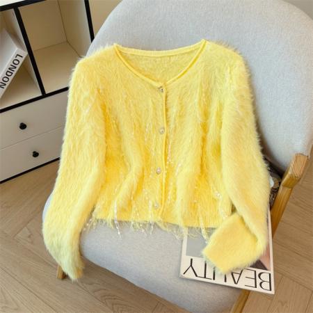 FA43840# 名媛风气质高级感流苏毛毛针织衫女秋小众设计宽松长袖单排扣 服裝批發女裝批發服飾貨源