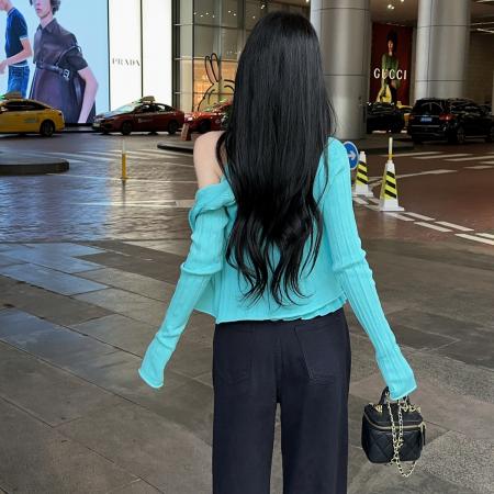 FA43841# 荷叶边吊带小背心褶皱下摆针织衫上衣短款披肩外套毛衣套装 服裝批發女裝批發服飾貨源