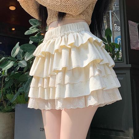 FA43843# 法式拼接蕾丝波点蓬蓬半身裙女秋冬新款设计感甜美蛋糕短裙 服裝批發女裝批發服飾貨源