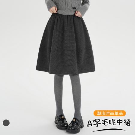 FA43847# 学院风蓬蓬毛呢格子中裙女秋冬新款高腰百搭A字半身裙 服裝批發女裝批發服飾貨源