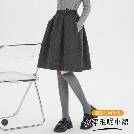 FA43847# 学院风蓬蓬毛呢格子中裙女秋冬新款高腰百搭A字半身裙 服裝批發女裝批發服飾貨源