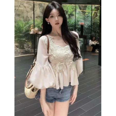 FA43862# 纯欲独特方领长袖t恤女秋冬新款时尚设计感内搭上衣女打底衫 服裝批發女裝批發服飾貨源