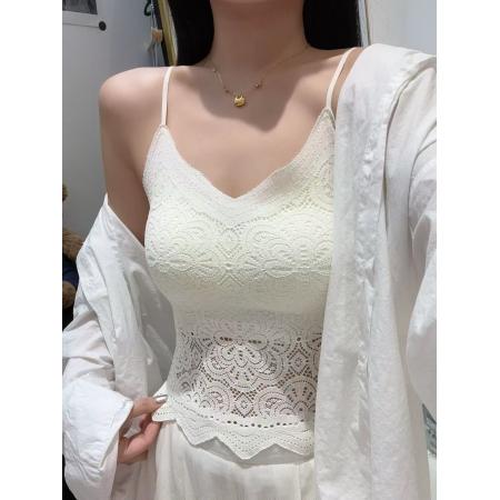 FA43866# 蕾丝美背吊带女秋冬V领一体杯胸垫内衣性感打底背心潮 服裝批發女裝批發服飾貨源