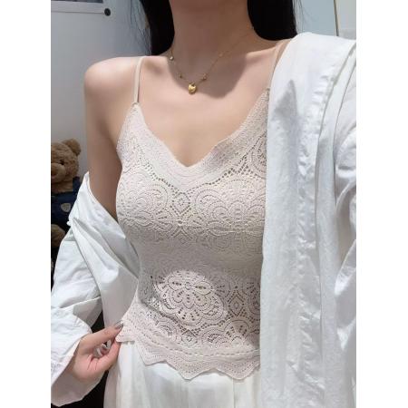 FA43866# 蕾丝美背吊带女秋冬V领一体杯胸垫内衣性感打底背心潮 服裝批發女裝批發服飾貨源