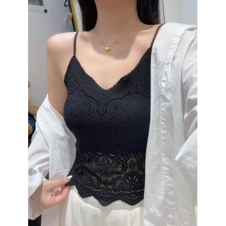 FA43866# 蕾丝美背吊带女秋冬V领一体杯胸垫内衣性感打底背心潮 服裝批發女裝批發服飾貨源