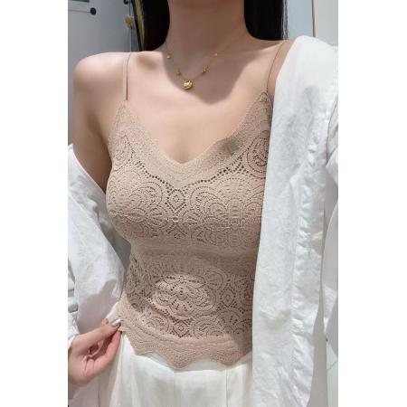 FA43866# 蕾丝美背吊带女秋冬V领一体杯胸垫内衣性感打底背心潮 服裝批發女裝批發服飾貨源