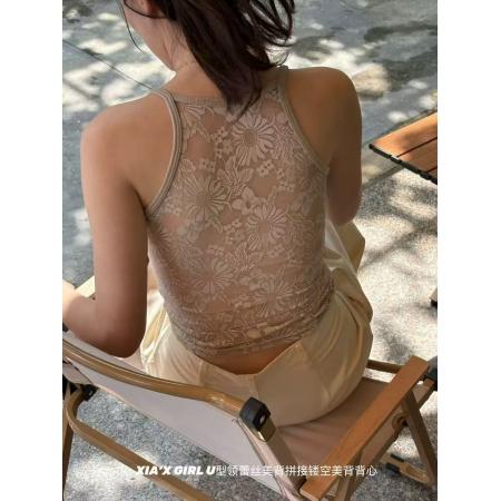 FA43868# 后背蕾丝拼接美背女带胸垫固定杯纯欲背心短款内衣潮 服裝批發女裝批發服飾貨源