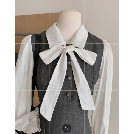 FA43872# 甜崽小鹿布蕾慕斯正版原创收腰A字裙秋通勤假两件长袖连衣裙 服裝批發女裝批發服飾貨源