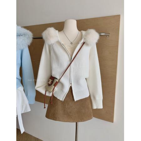 FA43876# 新品欲感松弛/狐狸毛针织开衫毛衣 服裝批發女裝批發服飾貨源