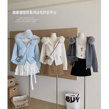 FA43876# 新品欲感松弛/狐狸毛针织开衫毛衣 服裝批發女裝批發服飾貨源