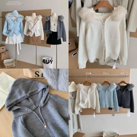 FA43876# 新品欲感松弛/狐狸毛针织开衫毛衣 服裝批發女裝批發服飾貨源